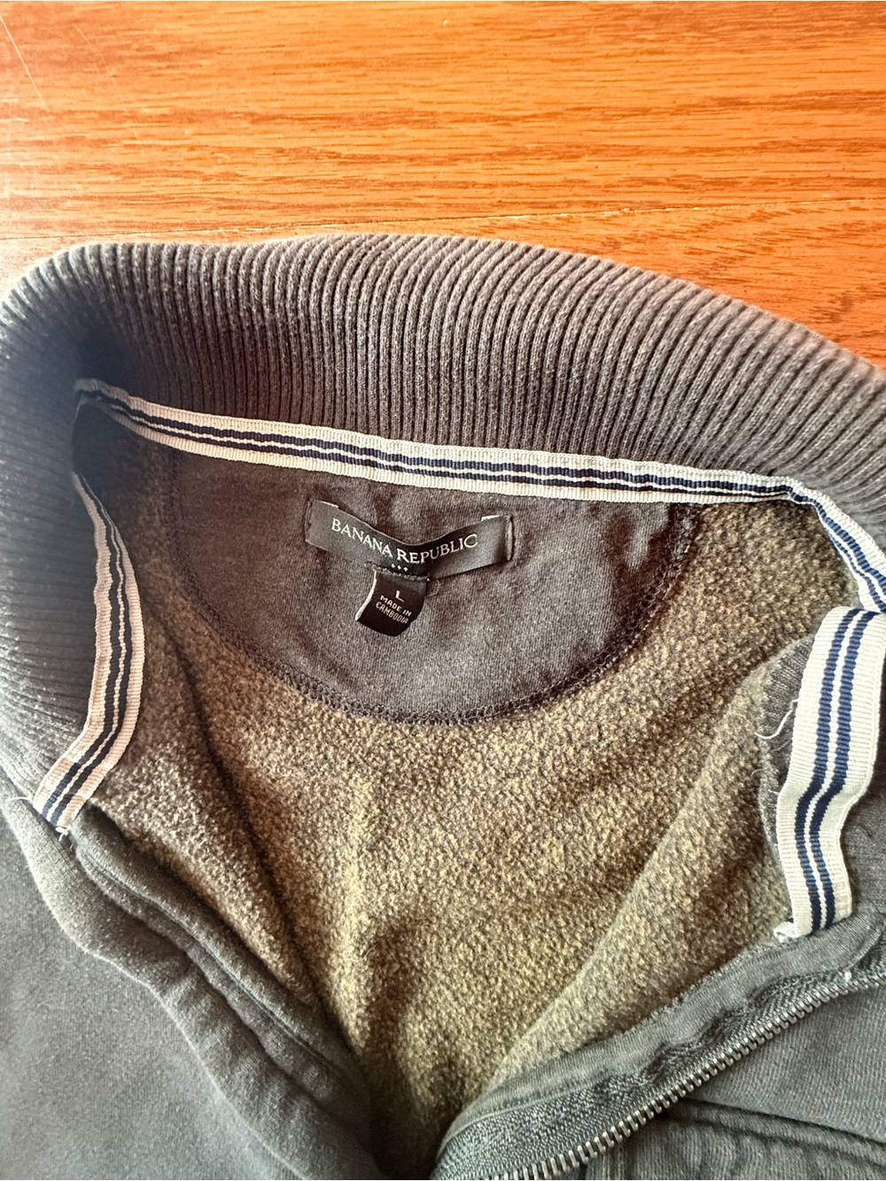 Banana Republic Olive Green Zip-Up Sweater with Elbow Patches - Picture 3 of 5